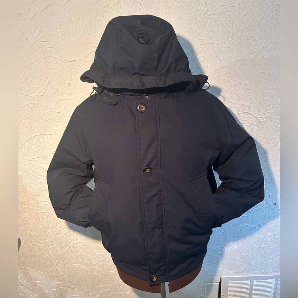 Tommy Hilfiger Men’s Down Filled Navy Blue Parka with Removable Hood Size Large
